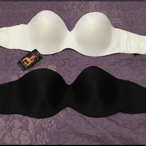 Black and white strapless bra